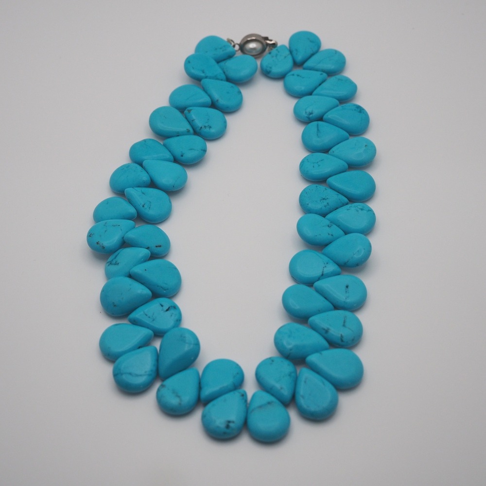 Vintage Artisan Necklace Blue Stone Teardrop Bead Choker Statement Southwestern